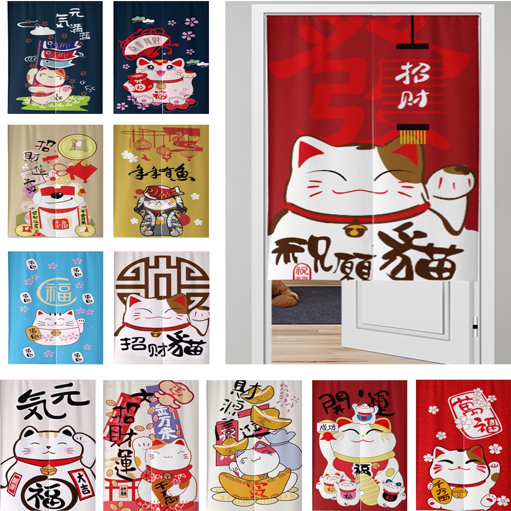 แนะนำ ผ้าม่าน ผ้าม่านประตู ผ้าลินิน แบบหนา ลายแมวนําโชค สไตล์ญี่ปุ่น สําหรับตกแต่งบ้าน ห้องครัว ร้านซูชิ ราคาพิเศษ มีเก็บเงินปลายทาง