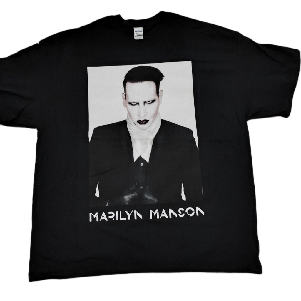เสื้อยืดผ้าฝ้ายพิมพ์ลายคลาสสิกpTHC    ย้อม  เสื้อยืดวง MARILYN MANSON  tour 2015   สีสด     มือสอง
