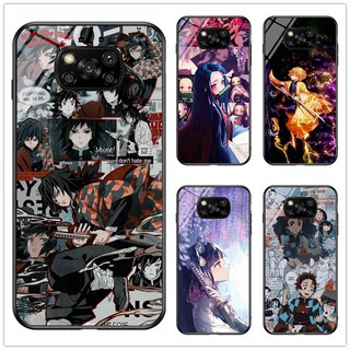 เคสโทรศัพท์มือถือกระจกนิรภัย แบบแข็ง ลายการ์ตูนอนิเมะ Demon Slayer: Kimetsu No Yaiba สําหรับ Xiaomi Poco X3 NFC/ Poco X3 pro Poco F2 pro