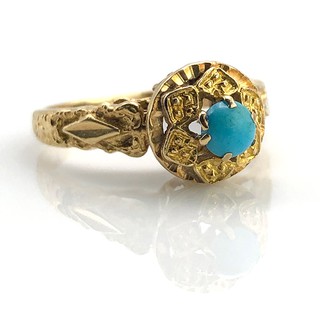 จิวเวอร์รี่มือสอง ของแท้ แหวนทองคำ Antique style ประดับหินเทอร์คอยส์ วัสดุตัวเรือนทอง 18k Yellow gold 750