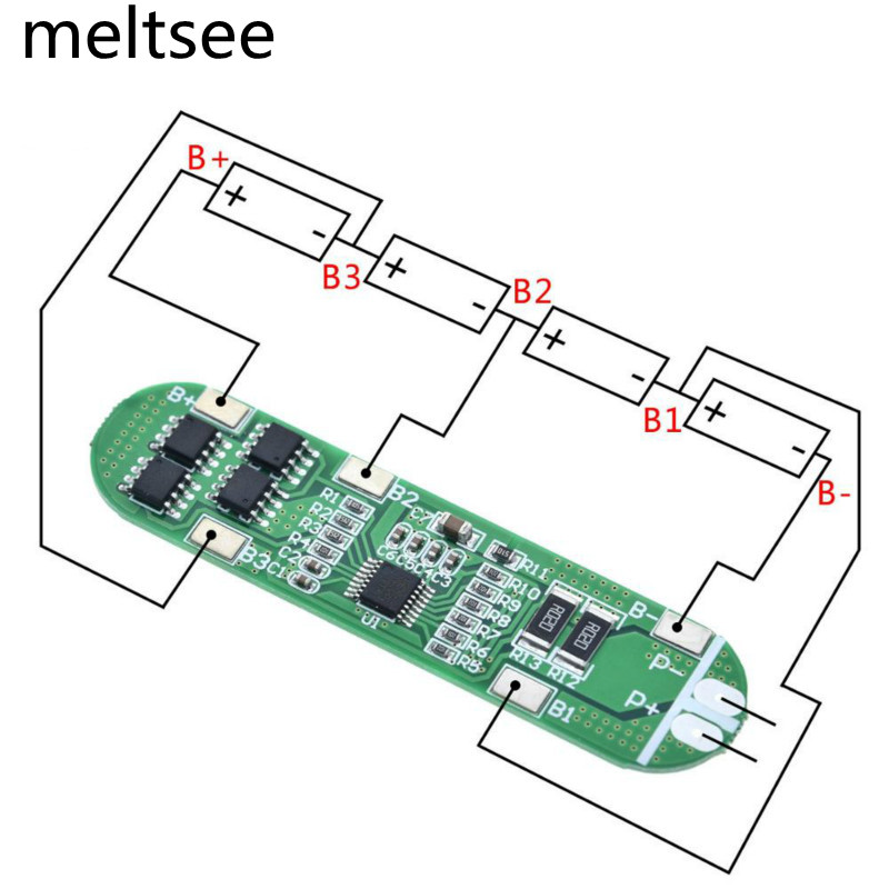 แผ่นบอร์ดโมดูลป้องกัน 4 ช่อง 4s 12 A 14.8 V 16.8 V 18650 Bms Pcm Pcb 4S 12A 14.8V 16.8V