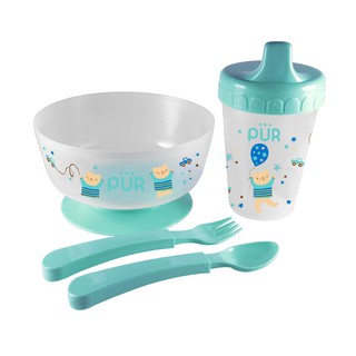 Pur Weaning Set - ชุดชามหัดทานอาหารพร้อม ช้อนส้อม และ ถ้วยหัดดื่ม (5910) รุ่นใหม่ มีพร้อมส่ง 3 สีนะคะ