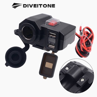 DIVEITONE 12V-24Vชาร์จไฟในรถ ที่ชาร์จโทรศัพท์มือถือ เครื่องชาตแบต พร้อมสายยาว 1.5 ม. ที่ชาร์จ USB สำหรับรถจักรยานยนต์