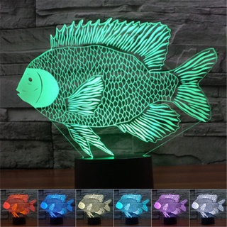 โคมไฟตั้งโต๊ะ LED รูปปลา 3D ไล่โทนสี 7 สี ชาร์จ USB