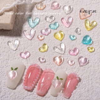 【AG】30Pcs/Set Nail Ornaments Cat Eye Effect Ice Penetration Translucent Flat Bottom Drill Peach Heart Rhinestone for Beauty