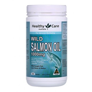 Wild Salmon Oil  Healthy care น้ำมันปลาแซลมอน 1000 mg 500 เม็ด Exp. 02/2025 แพคเก็จใหม่