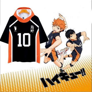 Haikyuu เสื้อโค้ทแขนสั้นมีฮู้ดลําลองพลัสไซส์สําหรับผู้ชาย