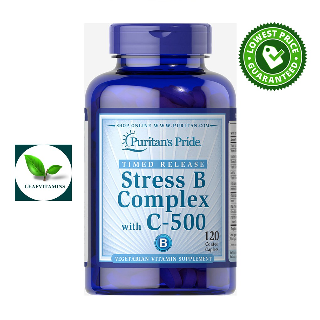 Puritan's Pride Stress Vitamin B-Complex with Vitamin C-500 Timed Release / 120 Caplets (วิตามินซี ,วิตามินบี)