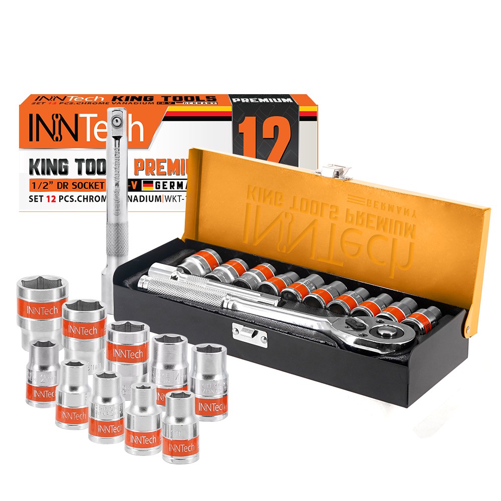 InnTech King Tools ชุดเครื่องมือ ประแจ ชุดบล็อก (เบอร์ 8-22 mm) 12 ชิ้น ขนาด 1/2 นิ้ว (4 หุน) รุ่น WKT-12PCS