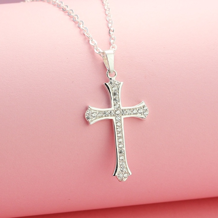 สร้อยคอไม้กางเขนผู้หญิงสีเงินสวยงาม DCN0266 TNJ Jewelry