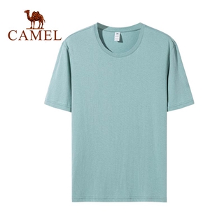 CAMEL เสื้อยืดลําลองสําหรับผู้ชายผ้าฝ้ายแขนสั้นคอกลมทรงหลวม