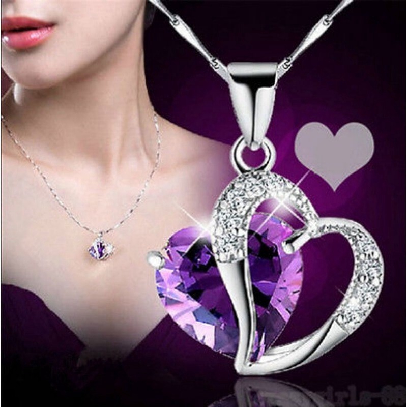 Womens Heart Crystal Pendant Necklace Women Jewelry
