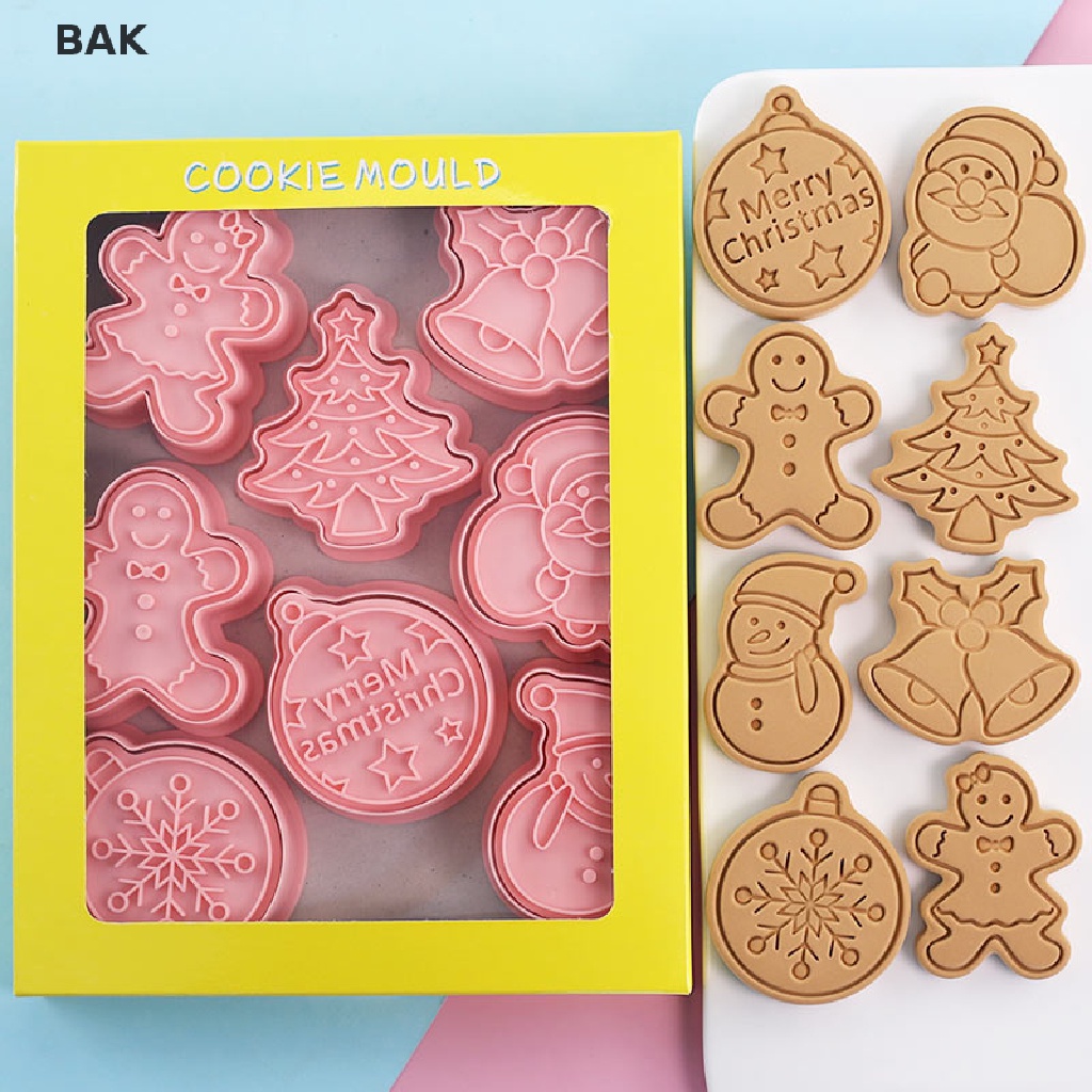 Bak แม่พิมพ์ตัดคุกกี้ บิสกิต ลายคริสต์มาส 3D 8 ชิ้น