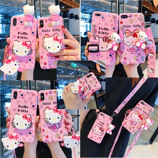 เคสโทรศัพท์มือถือ ซิลิโคนนุ่ม ลายการ์ตูนเฮลโลคิตตี พร้อมสายคล้องข้อมือ และขาตั้ง สําหรับ OPPO A37 A39 A57 A59 F1S A71 A83 A1