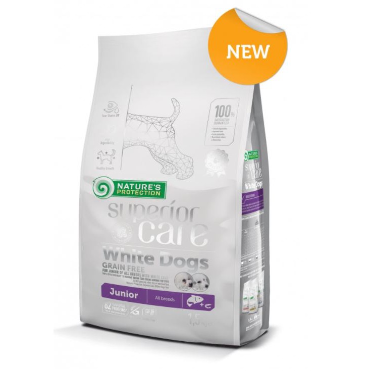 NATURES PROTECTION Superior Care White Dog Grain Free Salmon Junior 1.5กก.(ลูกสุนัขทุกสายพันธุ์)去狗