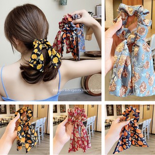 ยางรัดผม ริบบิ้นดอกไม้เล็ก ยางรัดผมย้อนยุค ยางรัดผมหางม้า ผีเสื้อ scrunchie ยางรัดผม