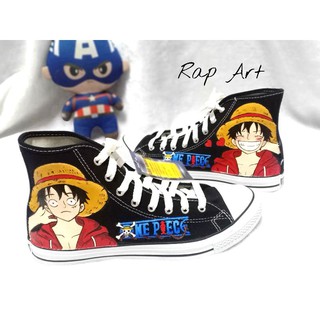 รองเท้าผ้าใบสุดเท่ห์ One Piece 💕สาวกลูฟี่ห้ามพลาด💕งานแฮนด์เมด