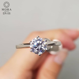 💍✨WR-06 แหวนเพชร CZ ขนาด 2.0 ct.(8 mm) แหวนเพชรสวิส ของขวัญผู้หญิง แหวนเม็ดเดี่ยว เทียบเพชรแท้ By Mora Jewelry Diamond