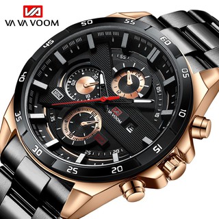 VA VA VOOM Fashion Mens Watch Top Brand Luxury Watch Waterproof Sport Quartz Clock Stainless Steel