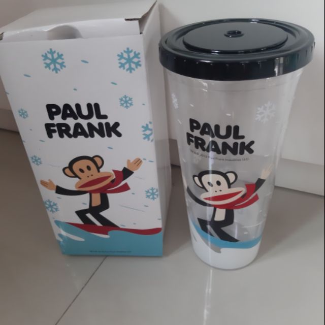 แก้วน้ำ Paul Frank แท้ สีใสพร้อมช่องใส่หลอด