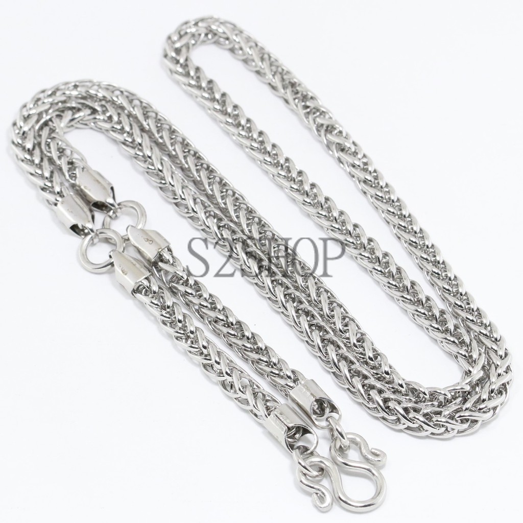 s2shop สร้อยคอสแตนเลสแท้ สร้อยคอพระ ลายเปีย ห้อยพระได้ 3 องค์ ความกว้าง 5 มม.No.5228
