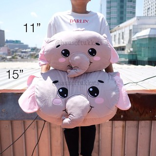 หมอนอิง หน้า Elephant ช้าง สีเทา ตัวนุ่ม 11/15นิ้ว