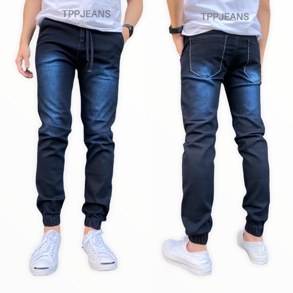 JEANSEXPRESS MidnightBlue jogger jeans จ้อกเกอร์ยีนส์ขาจั้ม สีมิดไนท์บลู เอวยางมีเชือก ผ้ายืด สวมใส่สบาย Size 28-54
