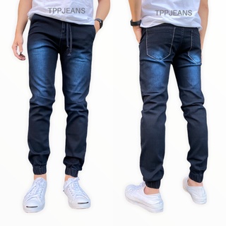 JEANSEXPRESS MidnightBlue jogger jeans จ้อกเกอร์ยีนส์ขาจั้ม สีมิดไนท์บลู เอวยางมีเชือก ผ้ายืด สวมใส่สบาย Size 28-54 รับชำระปลายทาง