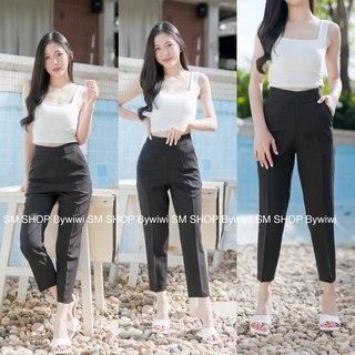 🌈รุ่น S1 🌈กางเกง8ส่วนเอวสูง ทรงบอย ซิปหลัง ผ้าเปเป้หรือผ้าไอวี่ S-2XL พร้อมส่ง