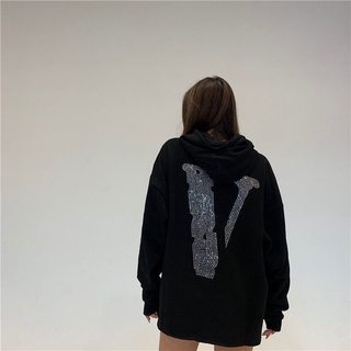 มีสินค้า❆VLONE Black Friday Diamond Rhinestone โลโก้ Big V Hooded Oversize Hoodie เสื้อแจ็คเก็ตผู้ชายและผู้หญิง Trend