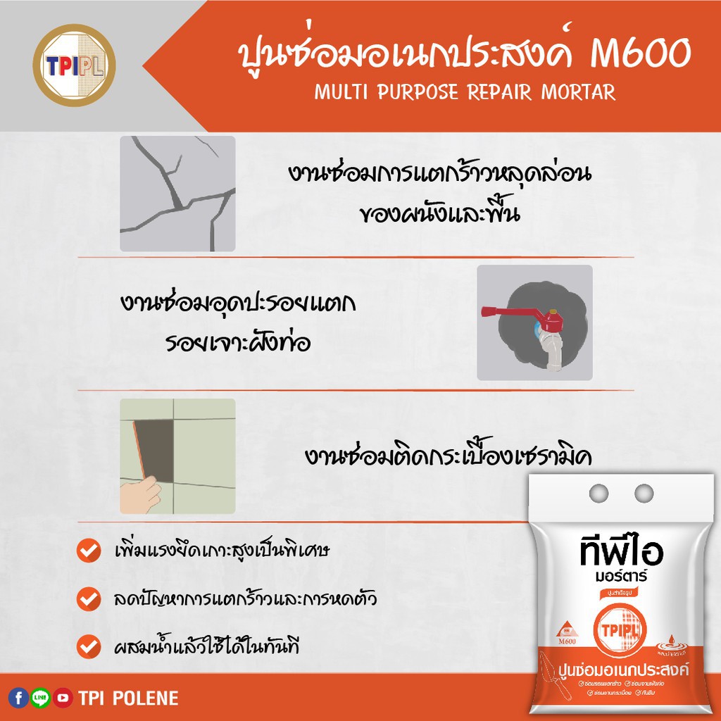 ┋◕ปูนซ่อม อเนกประสงค์ ปูน ทีพีไอ / TPI M600 ขนาด 2 กก.