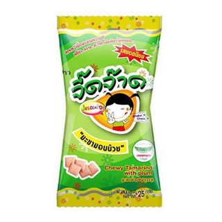 จี๊ดจ๊าด มะขามอบบ๊วย รสดั้งเดิม 25 กรัม แพ็ก 6 ชิ้น