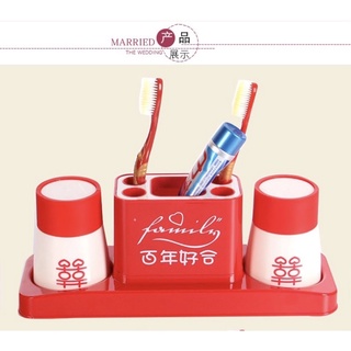 ชุดวางแก้วและแปลงสีฟันลายซังฮี้สีแดง เซ็ต3ชิ้นพร้อมส่ง