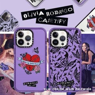 Casetify เคสโทรศัพท์มือถือแบบนิ่ม ใส กันกระแทก ลาย Olivia Rodrigo สีม่วง แฟชั่น สําหรับ Iphone 13 12 11 Pro Max Xr Ix Xs Max I6 6S 7 8 Plus