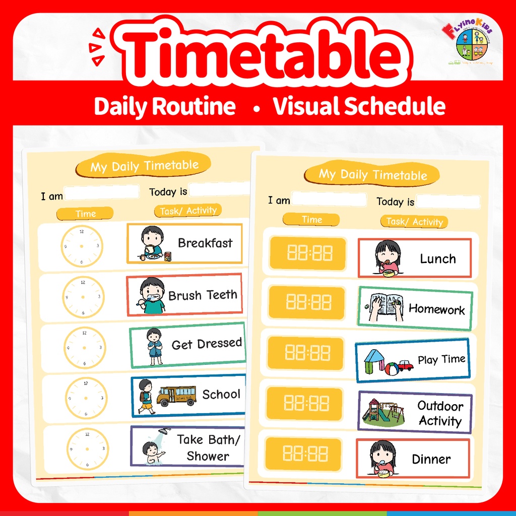 ตารางภาพ/ตารางเวลาประจําวัน/ ตาราง/ กิจวัตร/ วางแผน/ แผนภูมิกิจวัตร/ เด็ก/ เด็ก