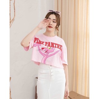 newlooksbkk PINK PANTHER CROP ครอปตัวสั้น ลายpink panther