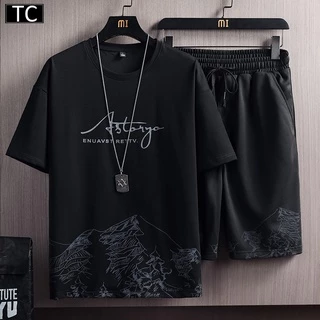 TC ชุดแฟชั่นชาย 2 ชิ้น เสื้อยืดแขนสั้น + กางเกงขาสั้น ชุดกีฬาและชุดพักผ่อนนุ่มสบายและระบายอากาศได้ดี รุ่น2781