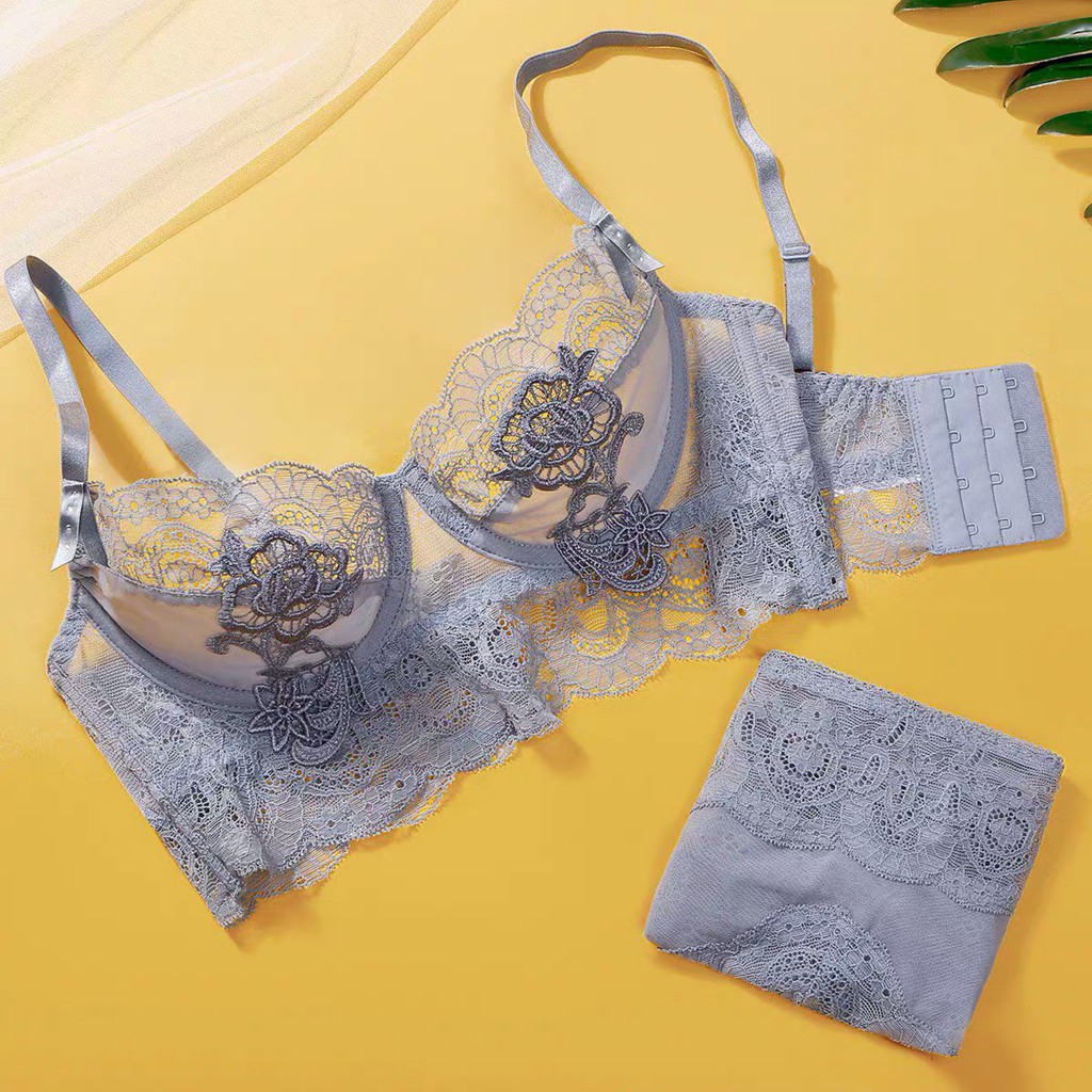 TEEVANCCE T705 ชุดชั้นใน ลายลูกไม้ แบบบางเฉียบ ระบายอากาศได้ดี สีเทา ดำ ขนาดใหญ่ 32BC-42CD