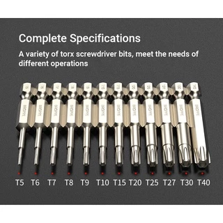 Security Tamper-proof ไขควง Bits Torx หัว 50/75/100/150 มม., 6 จุด S2 เหล็กแม่เหล็ก Tamper Proof Star ไขควงเครื่องมือ Bit 1/4 "Hex Shank T5-T40