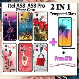 เคสโทรศัพท์ 2 IN 1 Itel A58 A58 Pro พร้อมกระจกนิรภัย โรแมนติก