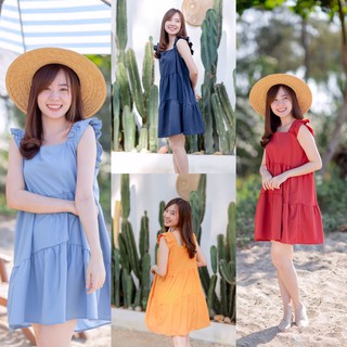 numi_shop พร้อมส่ง : เดรสสั้น มินิเดรส เดรสเกาหลี 4 สี พาสเทล น่ารัก สวยครบจบในชุดเดียว