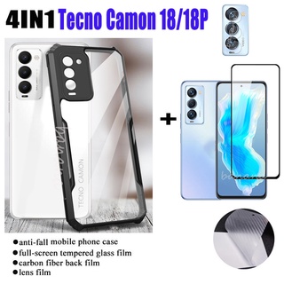 4in1 For Tecno Camon 18 /18p phone case Tecno Camon 17 PRO case Camon 17 16 anti-fall mobile phone case+back film+tempered glass film+lens film