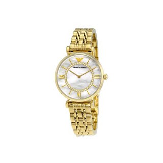 Armani Womens Quartz Watch with Mother of Pearl Dial Analogue Display and Gold Stainless Steel Bracelet AR1907