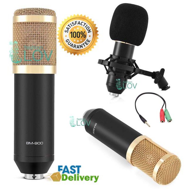 LOV ไมโครโฟน บันทึกเสียง bm900 upgrade มาจาก bm800 แถมฟรีสาย splitter สำหรับใช้กับ smart phone pc no