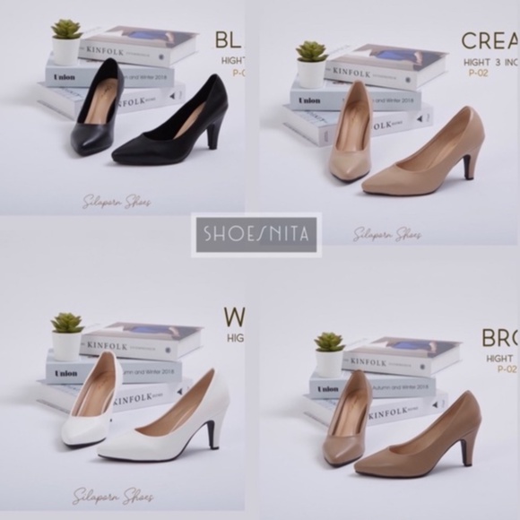 รองเท้าคัทชูส้นสูง  3นิ้ว สีขาว หัวแหลม หนังนิ่มใส่สบาย SHOESNITA
