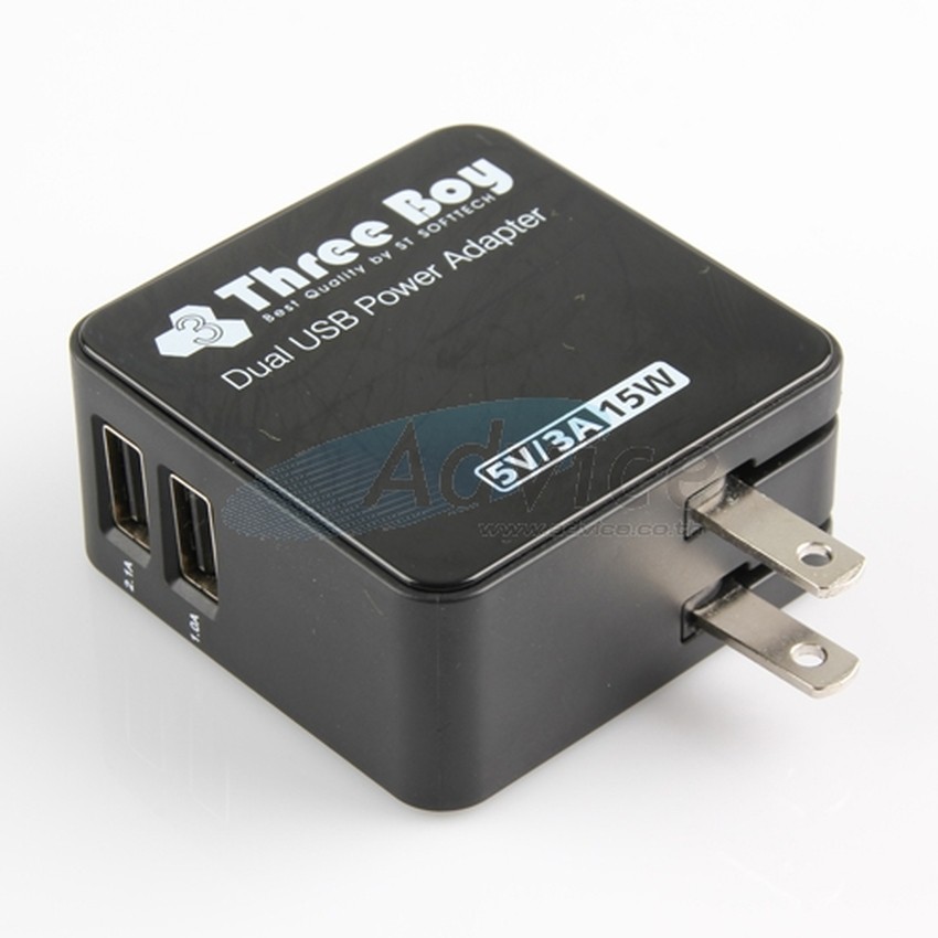 THREEBOY Adapter Dual USB Charger (15W) Black ของแท้