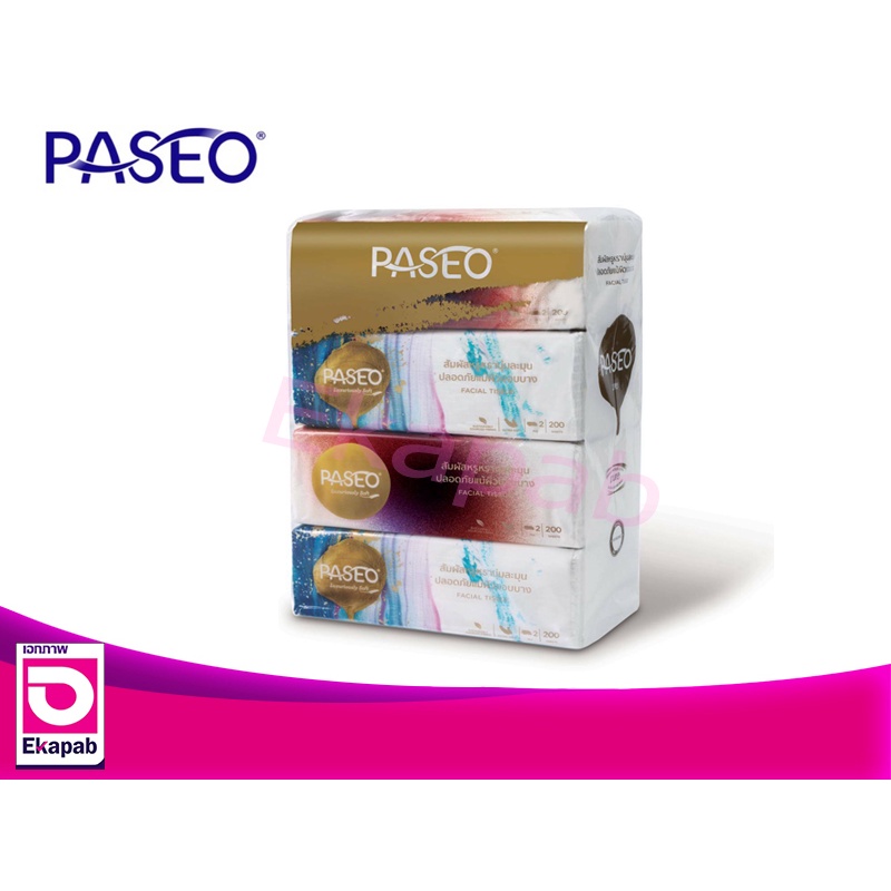 Paseo พาซิโอ กระดาษทิชชู่ ลักซ์ชัว ซอฟท์แพ็ค 200 แผ่น (แพค 4ห่อ)