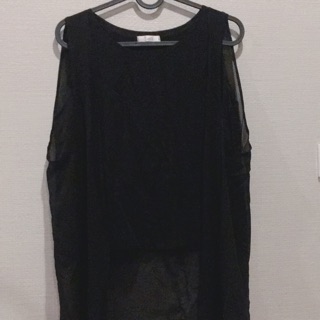 เสื้อดำแขกุด ลูกเล่นซีทรูเหมือเสื้อกล้ามคลุมอีกชั้น ใส่ทำงานได้