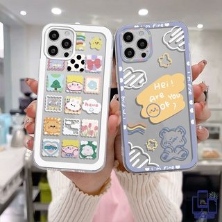 เคสใส Compatible For IPhone 6 7 6S 8 Plus XR 11 12 13 PRO MAX X XS MAX 11 12 13 min Se 2020 6SPlus 7Plus 6Plus 8Plus XSMAX ลายการ์ตูนหมีหน้ายิ้มน่ารัก เคสโทรศัพท์