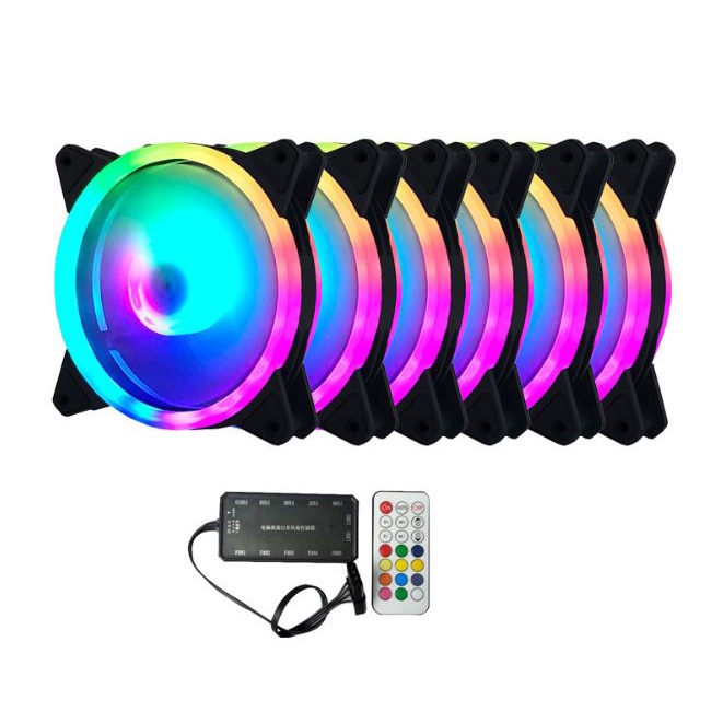 พัดลมแชสซี ARGB พัดลม RGB 6 ตัว หรือพัดลม RGB 7 ตัว มีตัวควบคุมสีรุ้งและรีโมทคอนโทรลพัดลม RGB 12 ซม